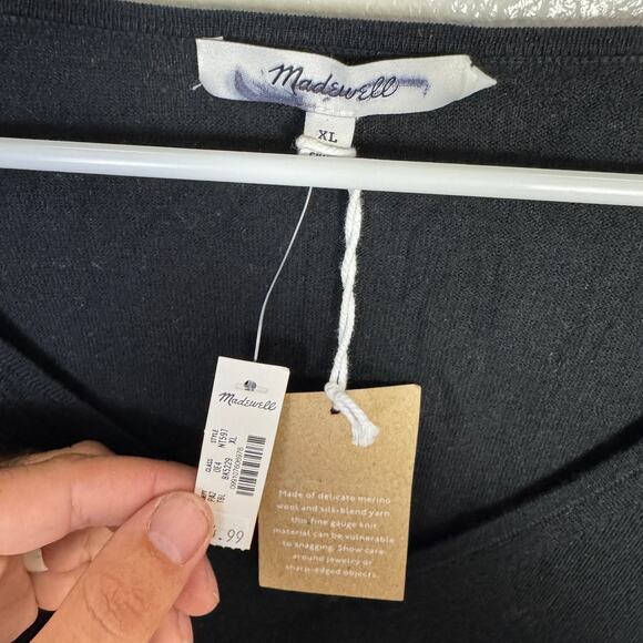 Madewell Merino Wool-Silk Blend V-Neck Sweater SZ XL Black Relaxed Fit Pullover - Picture 5 of 9